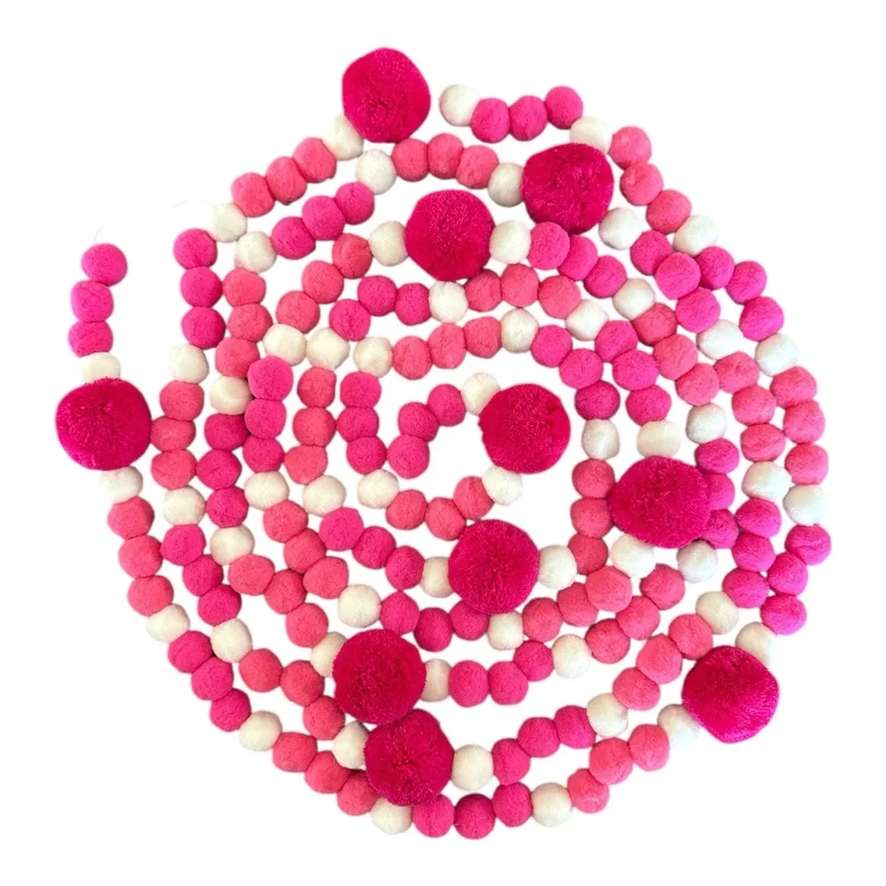 14 ft Valentine's Day Pinks & Cream Pom Pom Garland Handmade on Cord